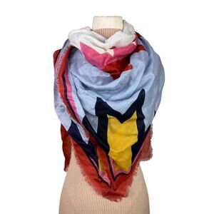 Ann Taylor Loft Blue Pink Geometric  Square Scarf Rayon Square Around Neck